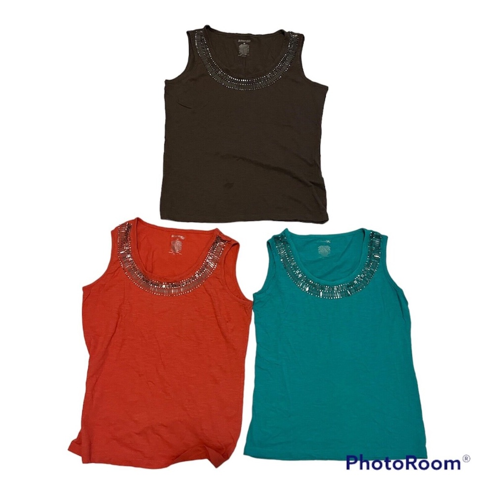NOWT ST. JHON'S BAY Tank Top Top Shirts Lot of 3 Orange Blue Brown Size Small